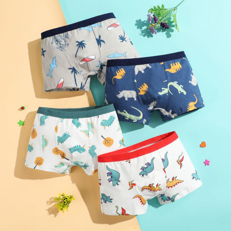 Four-Pack Boys' Pure Cotton Boxer Briefs: Small, Medium, Large Cartoon Underwear