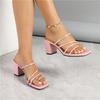 Fashion Ladies Narrow Band Slingback Sandals High Heels Clip Toe Shoes Woman Summer Flipflops Beach Slides Femmes Block Heeled Slippers