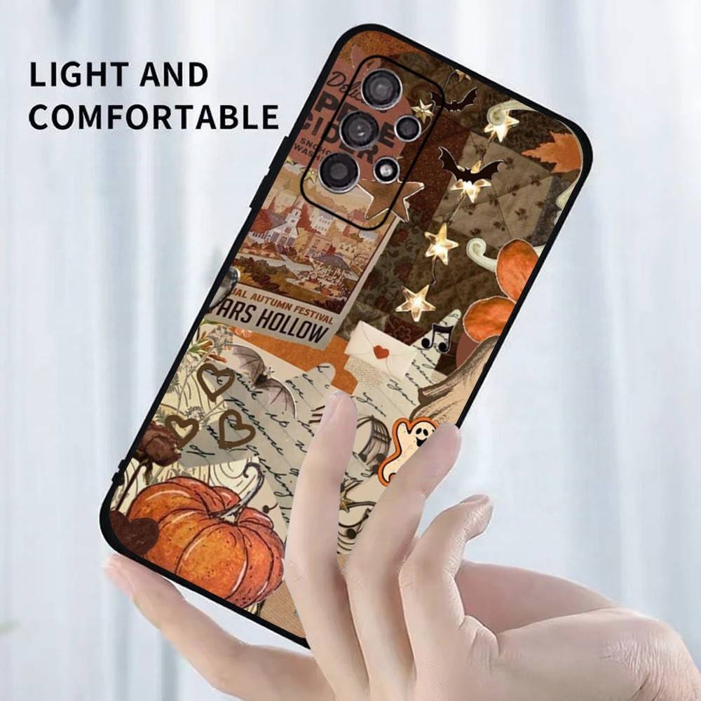 Осенние листья тыква Чехол для телефона Для Samsung S25,S24,S23,S22,S21,S20,S10,Ultra,Plus,Lite,FE,Мягкий силиконовый Черный чехол