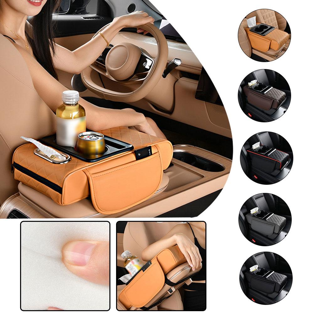 4 in 1 Car Armrest Box Height-increasing Pad Elbow Support with Pocket Tissue Cup Holder Car Center Console Cover
