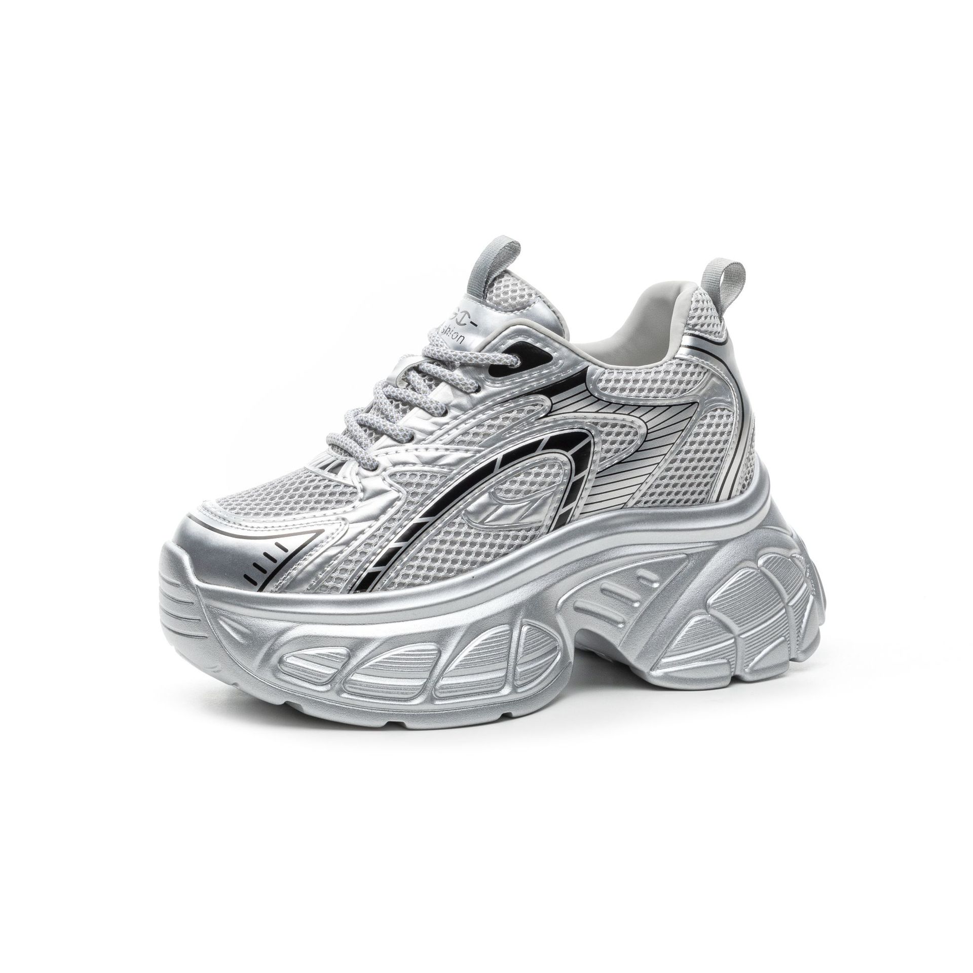 

Leather dad shoes women s summer new versatile silver thick-soled inner height-increasing mesh breathable sports and leisure shoes 35 серебряный