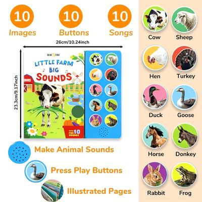 Interactive Children's Sound Book with 10 Farmyard Noises Noisy Farm Animals Figures Educational Toys for Toddlers Kids Gift