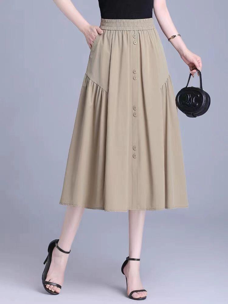 

Маленькая плиссированная миди-юбка А-силуэта - Летняя коллекция 2025, Стройнящий дизайн для женщин M хаки