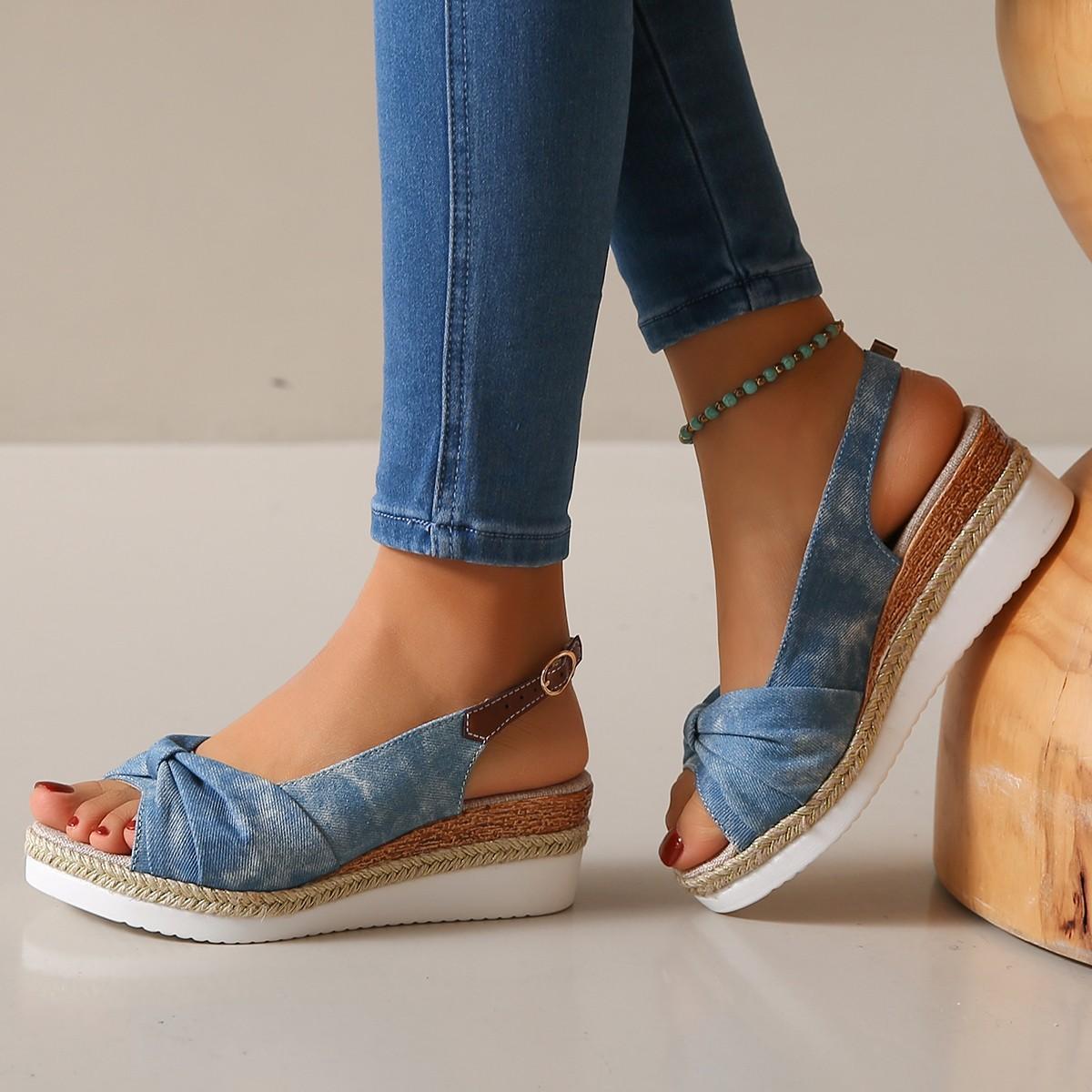 

Fashion Women Fashion Sandals Open Toe Casual Wedge Platform Sandals Soft Sole Light Work Shoes Large Size Flat Comfortable Beach Shoes 43 небо синє кольору