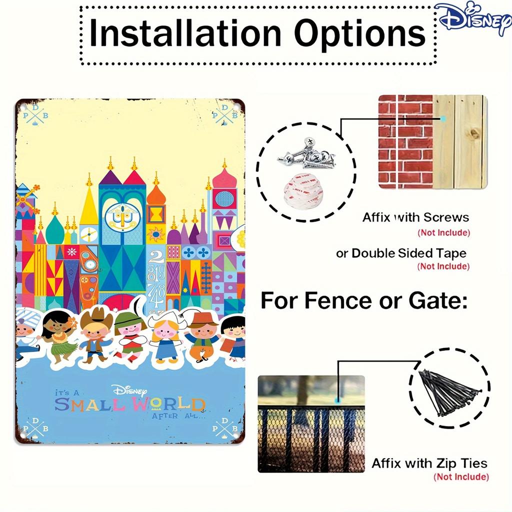1pc Disney'S It'S a Small World Vintage Metal Tin Sign, 20.32x30.48 Cm, Colorful Art Print, Durable Wall Hanging Decorative Plaq