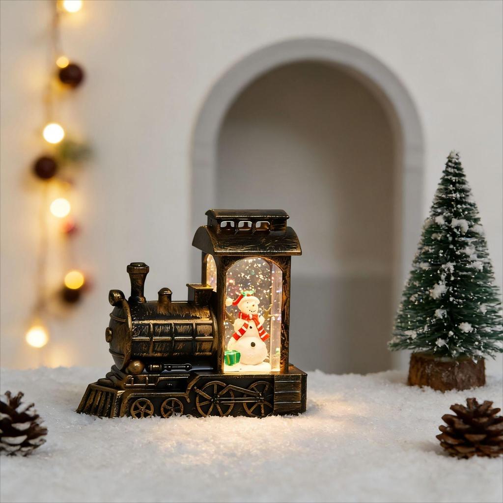 Christmas Snowflake Train Lantern Ornament - Water-Filled Luminous Desktop Decoration