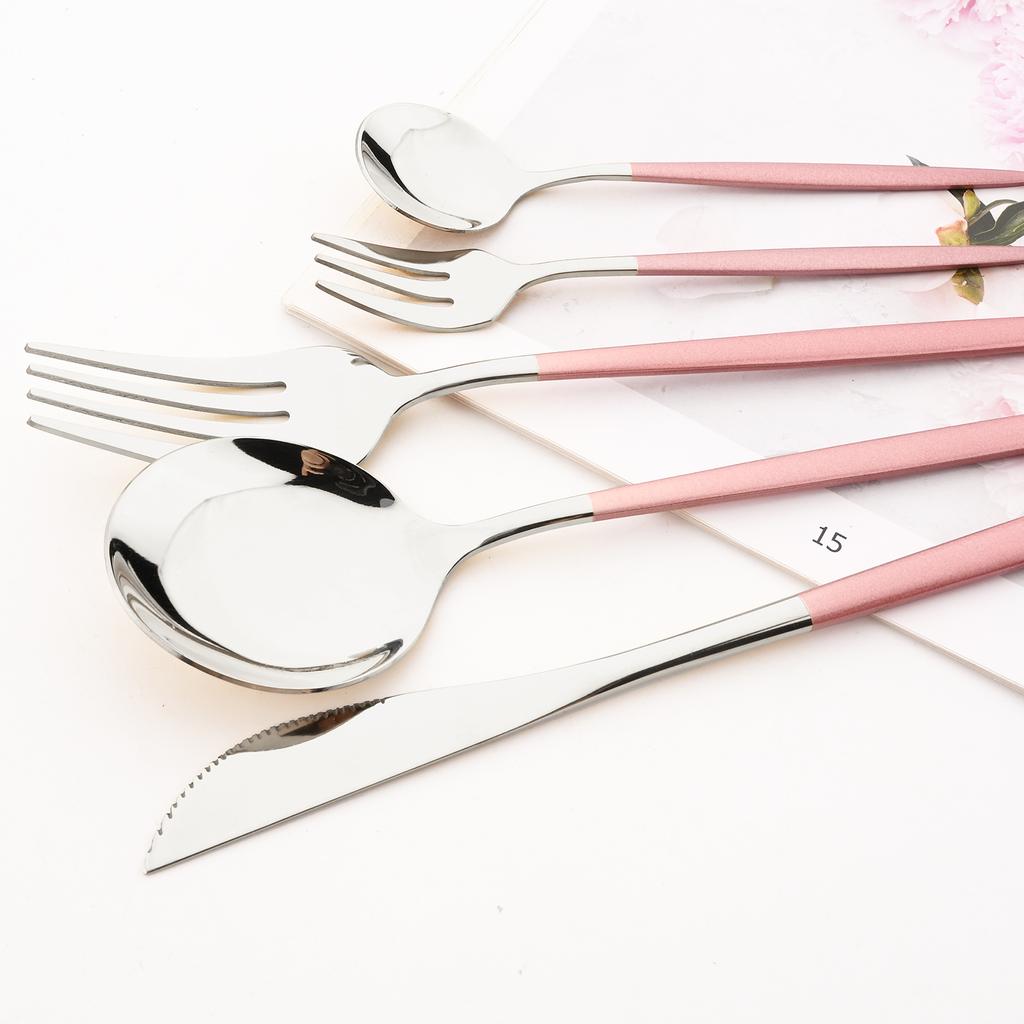 Drmfiy Spiegel Rosa Silber Besteck 6-teiliges Besteckset Edelstahl Set Tafelmesser Löffel Gabel Geschirr Küche Besteckset