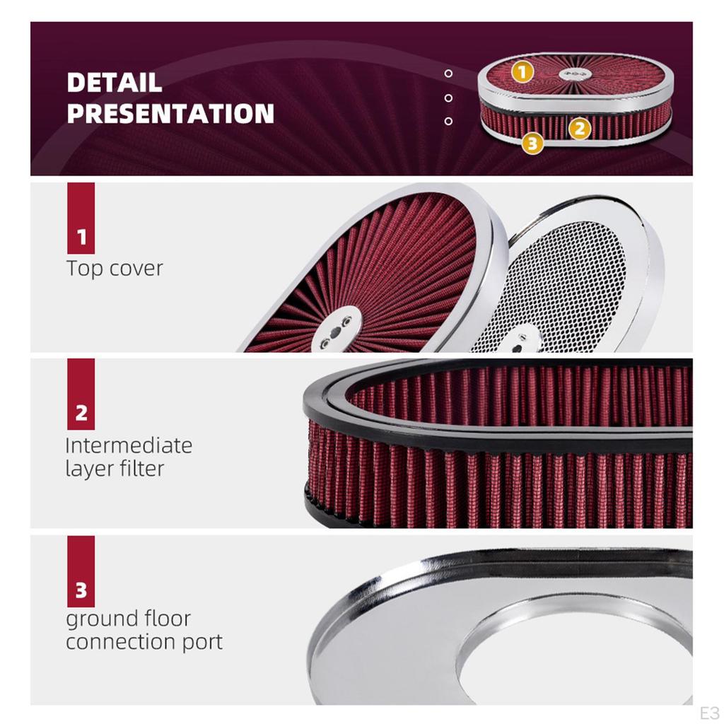 Oval Air Cleaner Easy to Clean Car Accessories for Improve Accelerating Ability Black