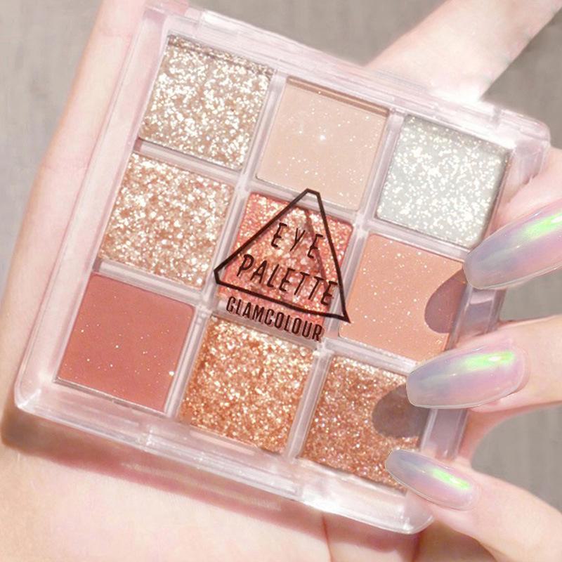 

Палитра теней для век с блестками и перламутром из девяти цветов, водостойкая, в студенческом стиле, портативная, нишевый бренд