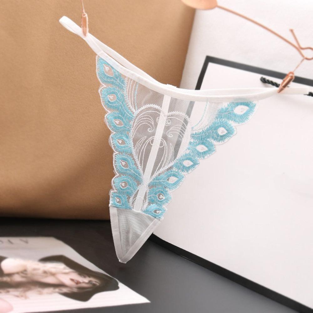 Cotton Crotch Lace Embroidered Panties Low Waist Transparent T-Pants Sexy Mesh Thongs  Gift