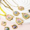 1pc 304 Stainless Steel Oil Painting Style Charms 18K Gold Plated Round Disc Flower Enamel Pendant For Jewelry Making Findings