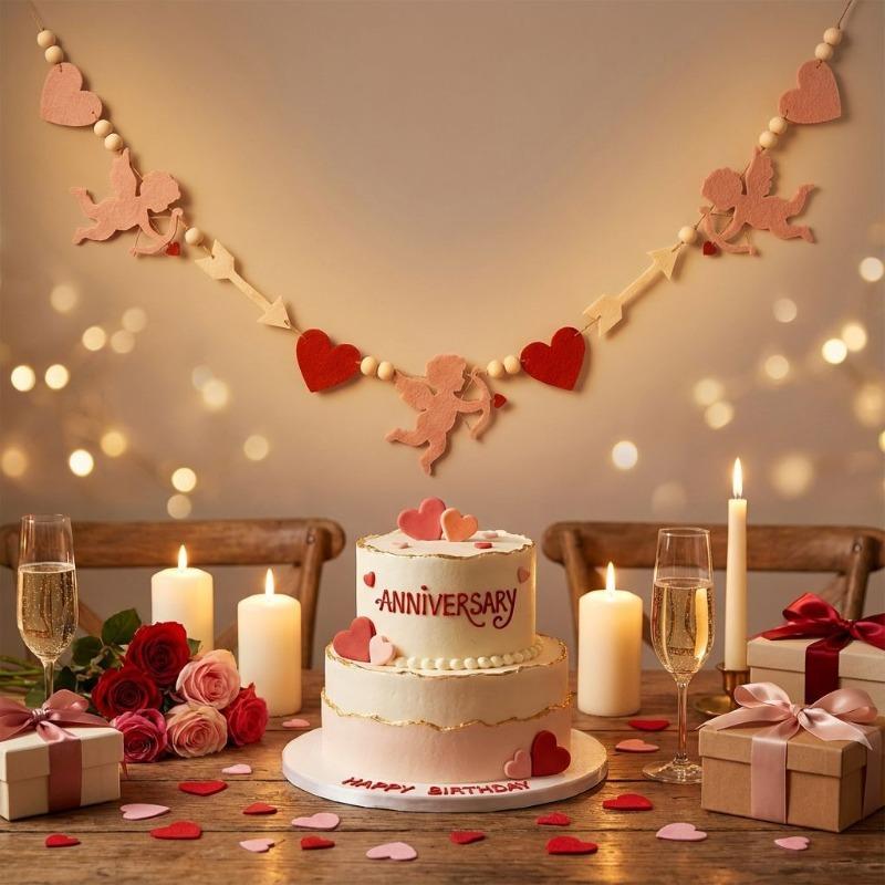 New 2026 Red Pink Heart Felt Flower Garland Banner for Valentine’s Day Wedding Proposal Party Decoration and Home Decor