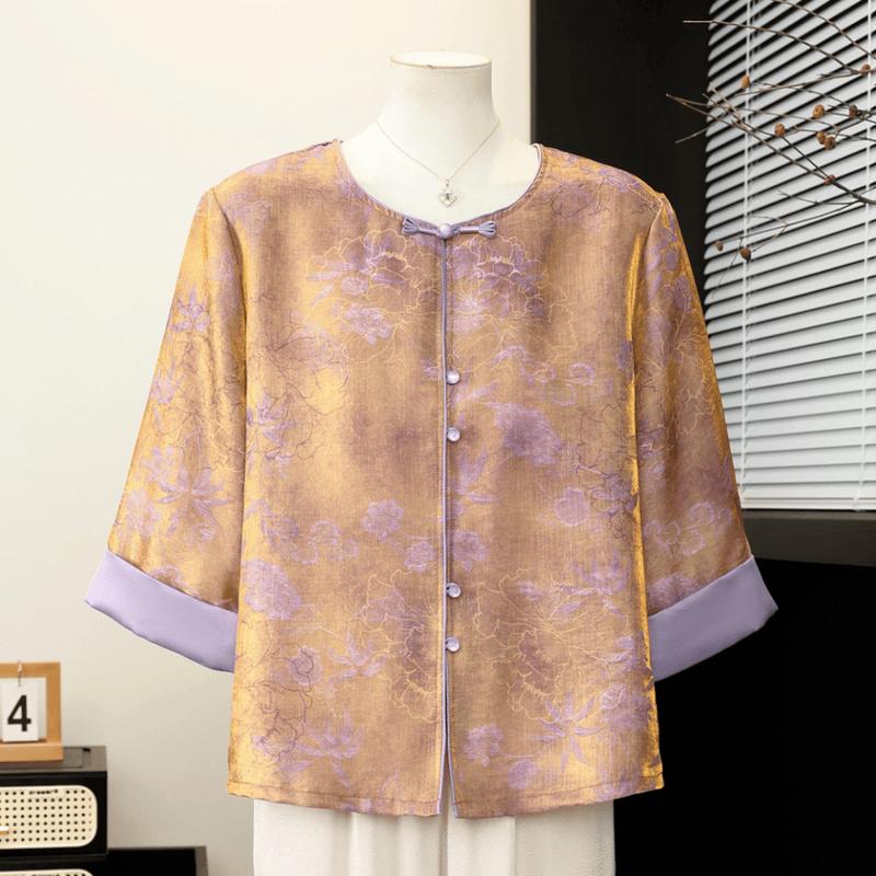 Datang Furen New Chinese Style Jacquard Button Shirt for Middle-Aged Women 5XL