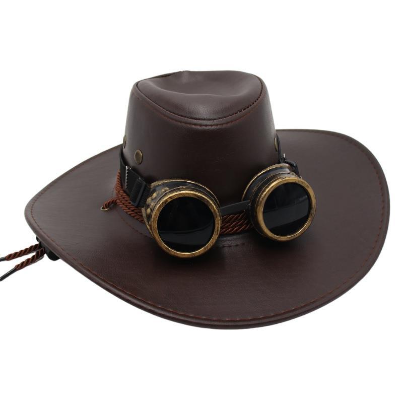 Steampunk Glasses Jazz Hat Retro Leather Top Hat American Tv Cowboy Hat Sun Protection Visor For Men And Women