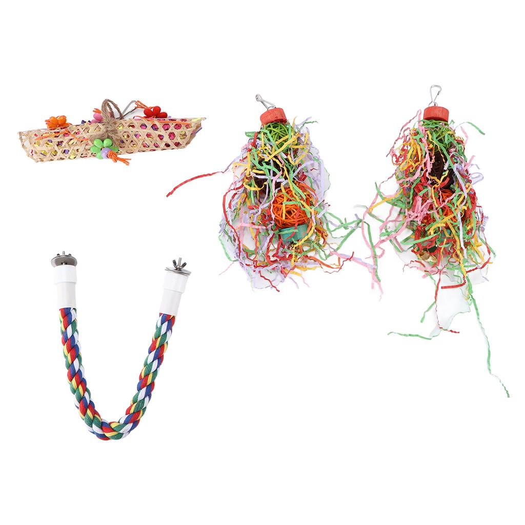 Bird Chewing Toys Natural Colorful Bird Foraging Shredder Hanging Toy Kit for Small Medium Lovebirds Parakeet Cockatiel