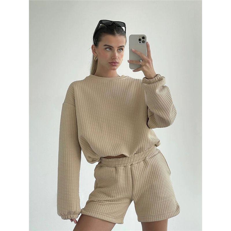 Fashion Casual Sports Top Shorts 2 Pieces Suit Female Pullover Shorts Tracksuit Set