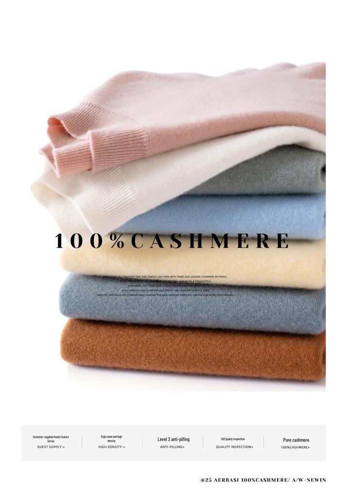 Women's Pure Cashmere Long-Sleeve Round Neck Pullover Sweater - Warm, Soft, Solid Color Base Layer