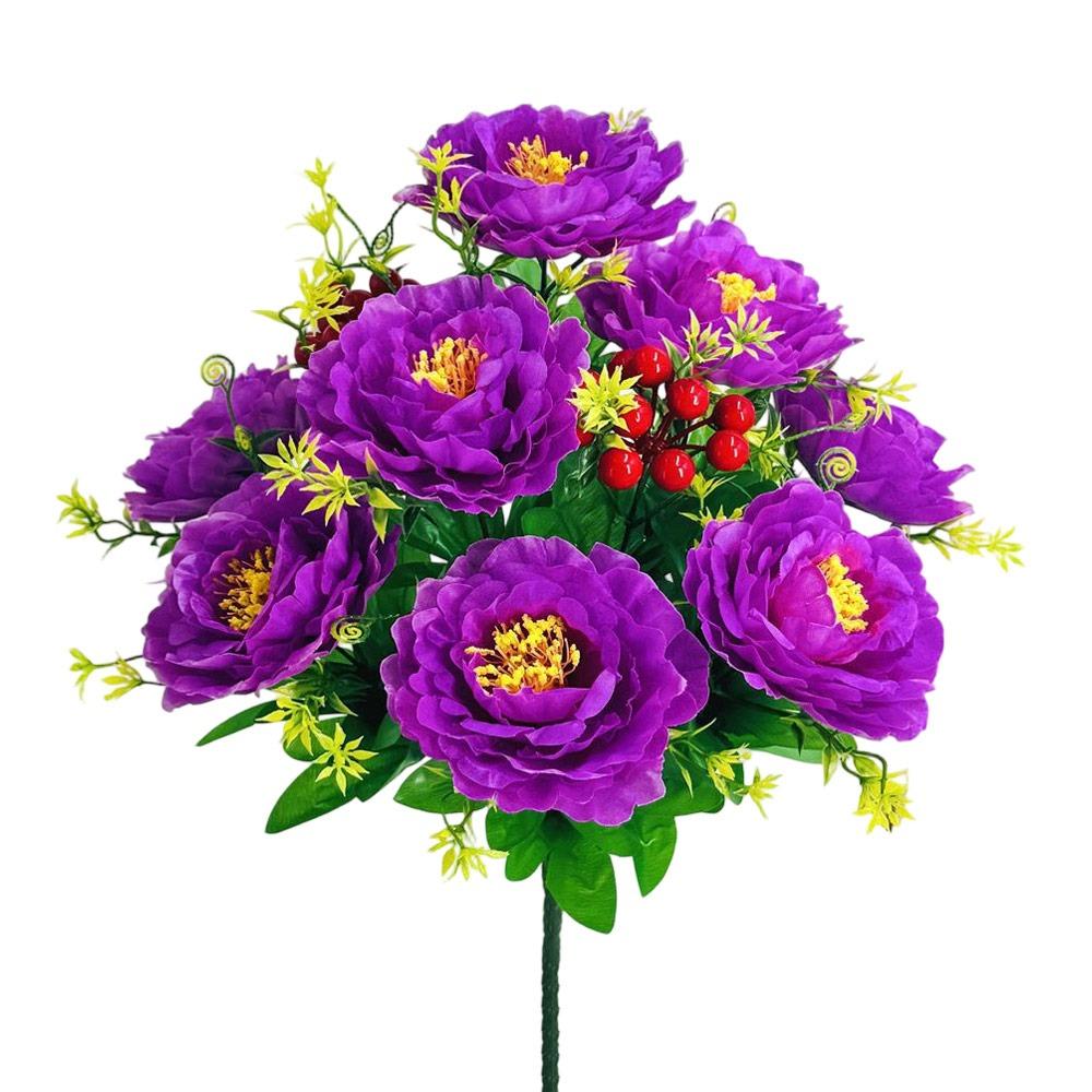 Multicolor Peony Artificial Flower Green Leaves Red Berries Decorative Flower Bouquet Photo Props Floral Arrangement