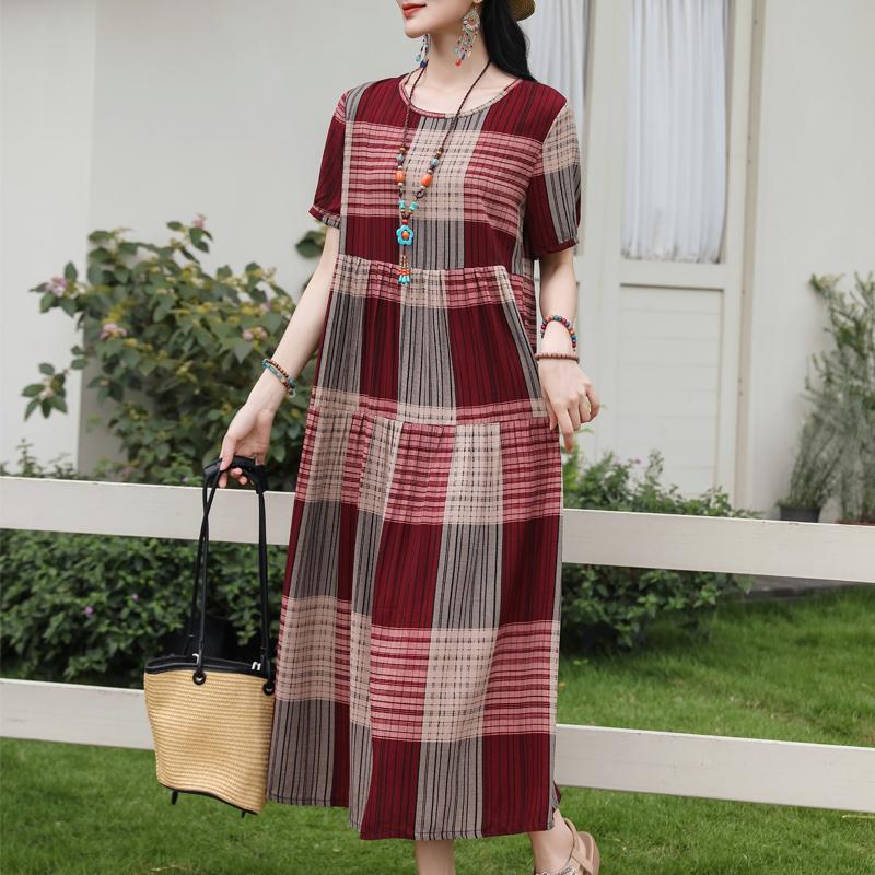 Women's Boho Print Maxi Dress, Loose Casual Short Sleeve Summer Dress (XL-5XL)