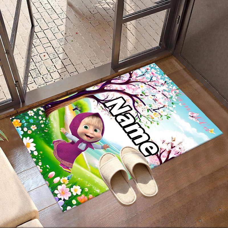 Custom Name Personalized Masha and The Bear Print Carpet, Versatile Home Decor Rug, for Playroom, Apartment, Balcony, Entryway, Hallway Gift