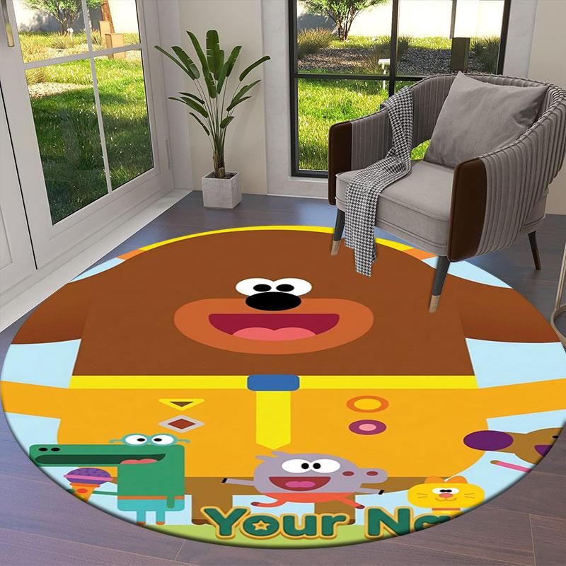 Hey Duggee Custom Name Round Area Rug,Carpet Rug for Living Room Bedroom Sofa Playroom Decor,Non-slip Floor Mat