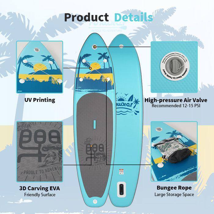 Planche De Paddle Gonflable - SUP - 350lbs - Légère 7kg - Accessoires Complets - Yoga Surf