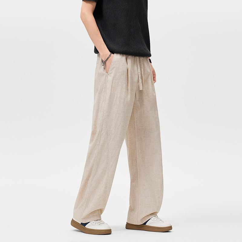 Linen Casual Pants Men's Summer New Old Money Wind Ice Silk Trousers Men's Loose Straight Drape Wide-leg Trousers