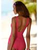 2023 Deep V-Neck Gathered Backless Solid Color One-Piece Swimsuit