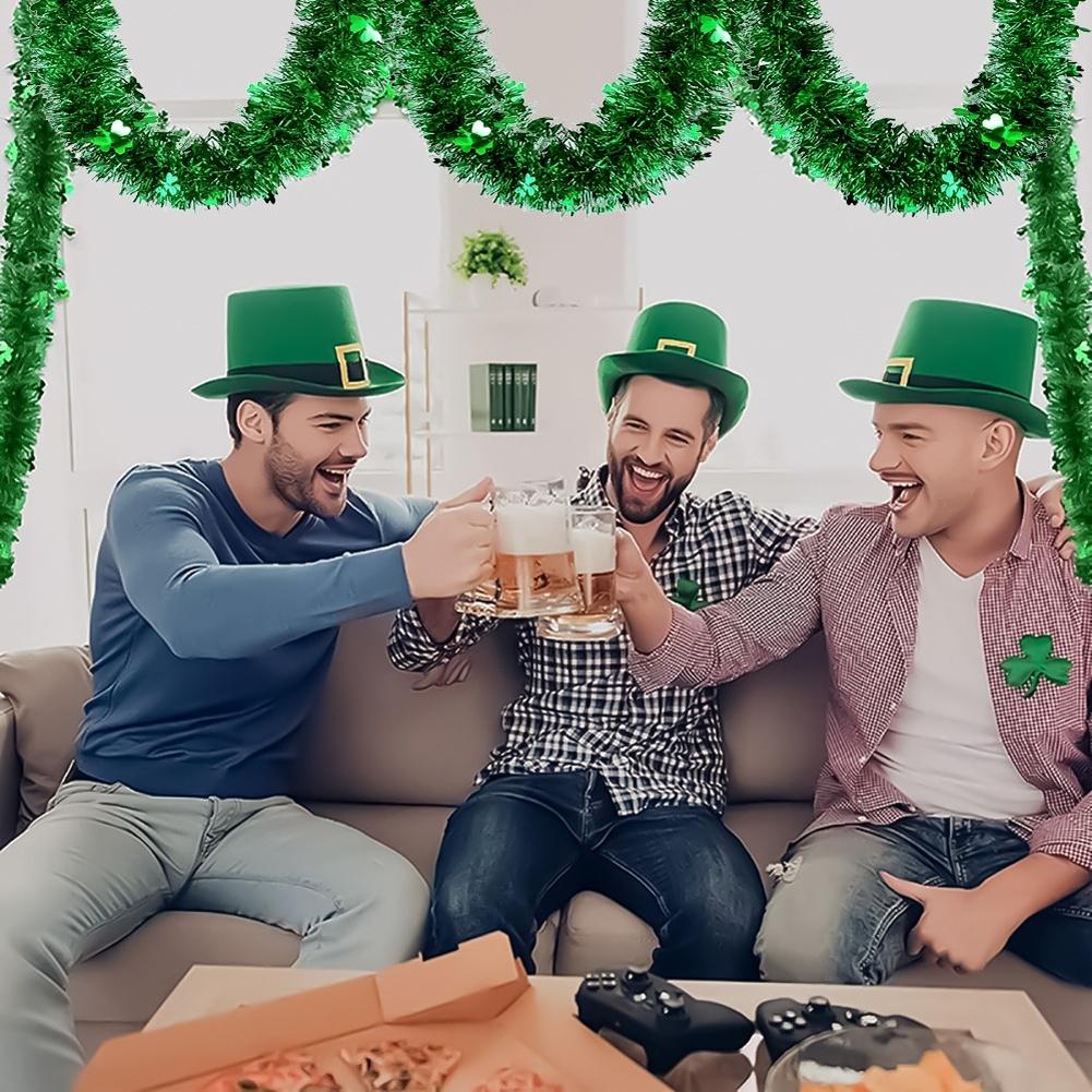 St Patricks Day Party Green Shamrock Decorations Plastic Streamers Wall Garlands and Hanging Clover Ornaments for Events