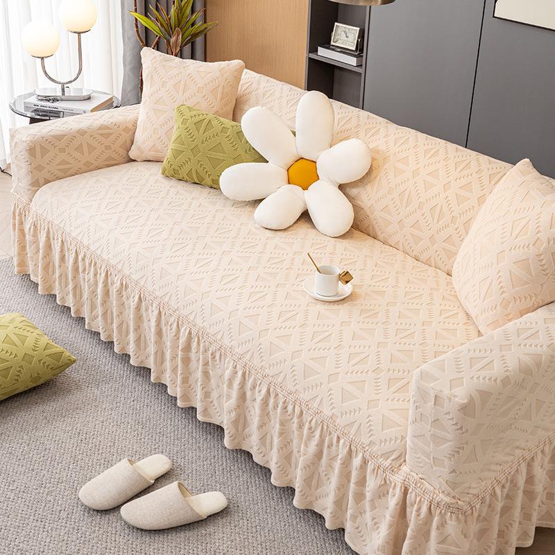 Living Room Straight Row Sofa Cover Skirt Lace Elastic All-Inclusive Integrated Dustproof Anti-Scratching Four Seasons Universal