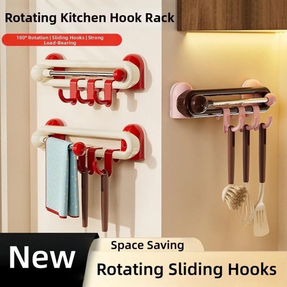 Wall Rotating Sliding Hooks Waterproof Kitchen Storage Hooks Practical Wall Towel Hooks Kitchen