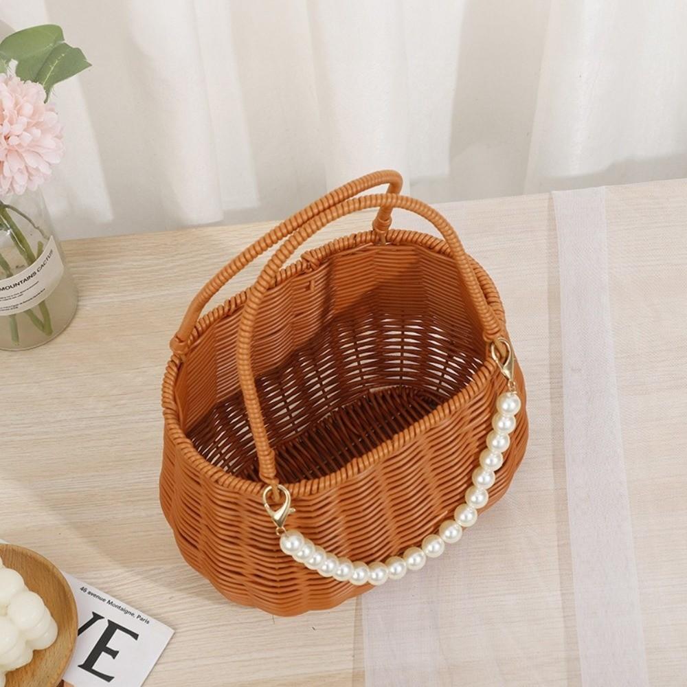 With Handle Imitation Rattan Basket Large Capacity Flower Basket Storage Basket  Fruit Vegetable