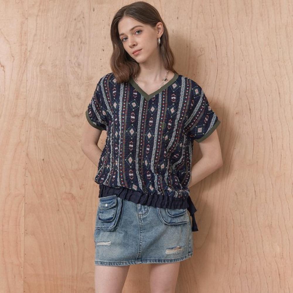 

Maxza Ethnic V Neck Ruffle Volume Blouse Zc08qb605on painted/FREE