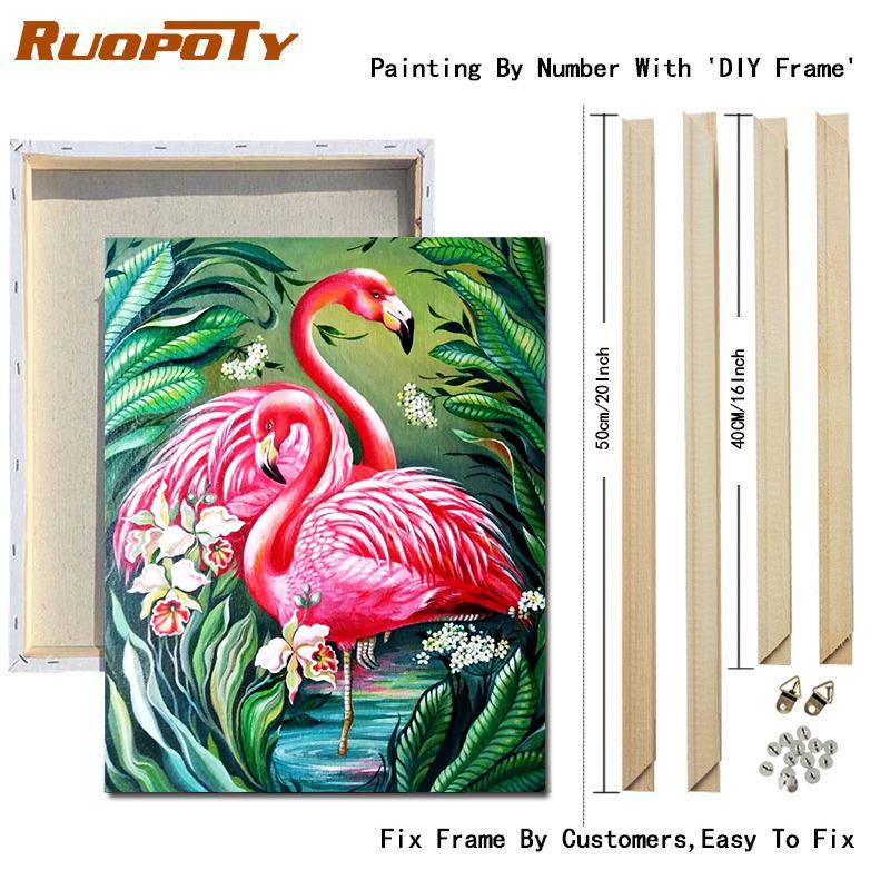 RUOPOTY Acrylic Painting By Numbers Flamingo Animals Paint On Canvas Coloring By Numbers Gift Home Decor Wall Room