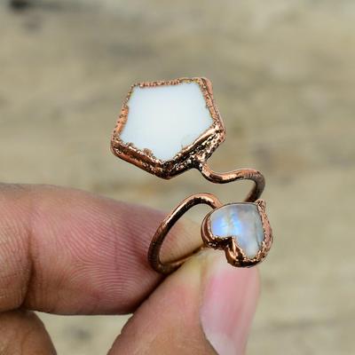 Perlmuttring Regenbogenmondsteinring Elektrogeformter Kupfer Verstellbare Ringe Edelstein Elektrogeformter Schmuck Handgefertigter Ring Geschenke für Sie