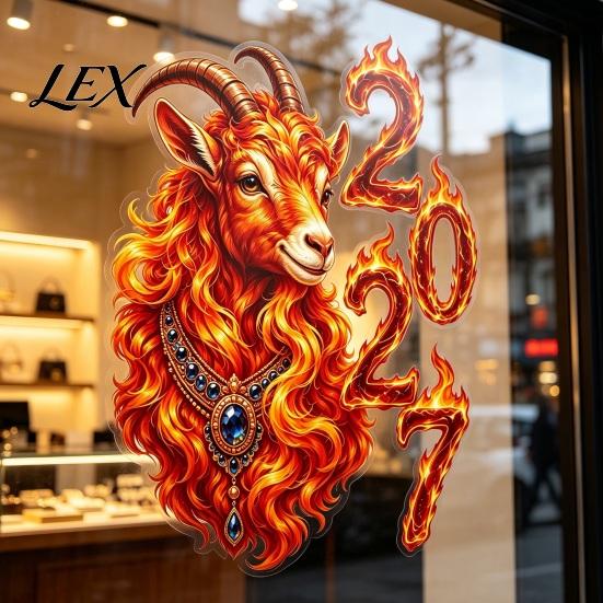 Easy Install Glass Clings Chinese New Year Window Stickers, 2027 Goat Static Clings, Decorative Film for Reusable Lunar Xmas Decor Home Shop