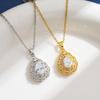 Luxurious European & American Dove Egg Pendant Necklace with Gold & Silver Rhinestone Clavicle Chain