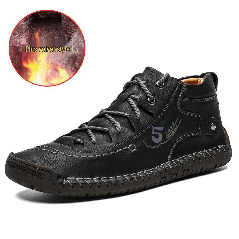 Men s High-Top Martin Boots - Zippered Toe, Hand-Sewn, Velvet-Lined, Outdoor, Large Sizes for Autumn/Winter 42