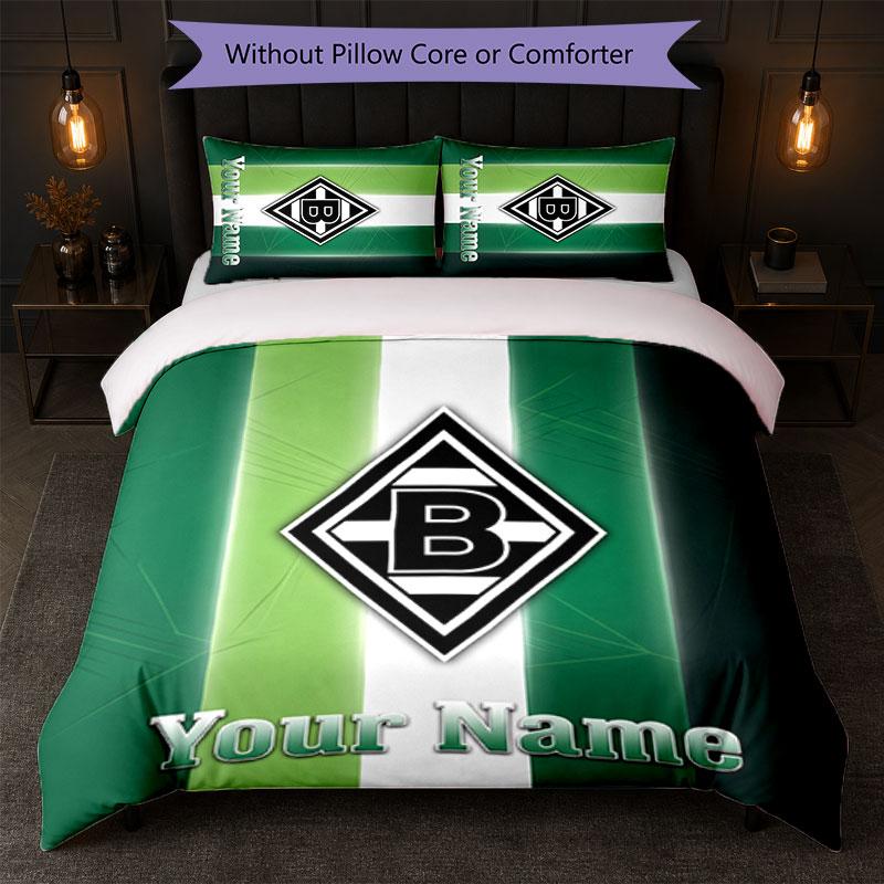 Borussia Mönchengladbach Custom Name Text Bedding Set 1 Duvet Cover+2 Pillowcases Soccer Logo Personalized Gift For Special Occasion Bedroom Decor