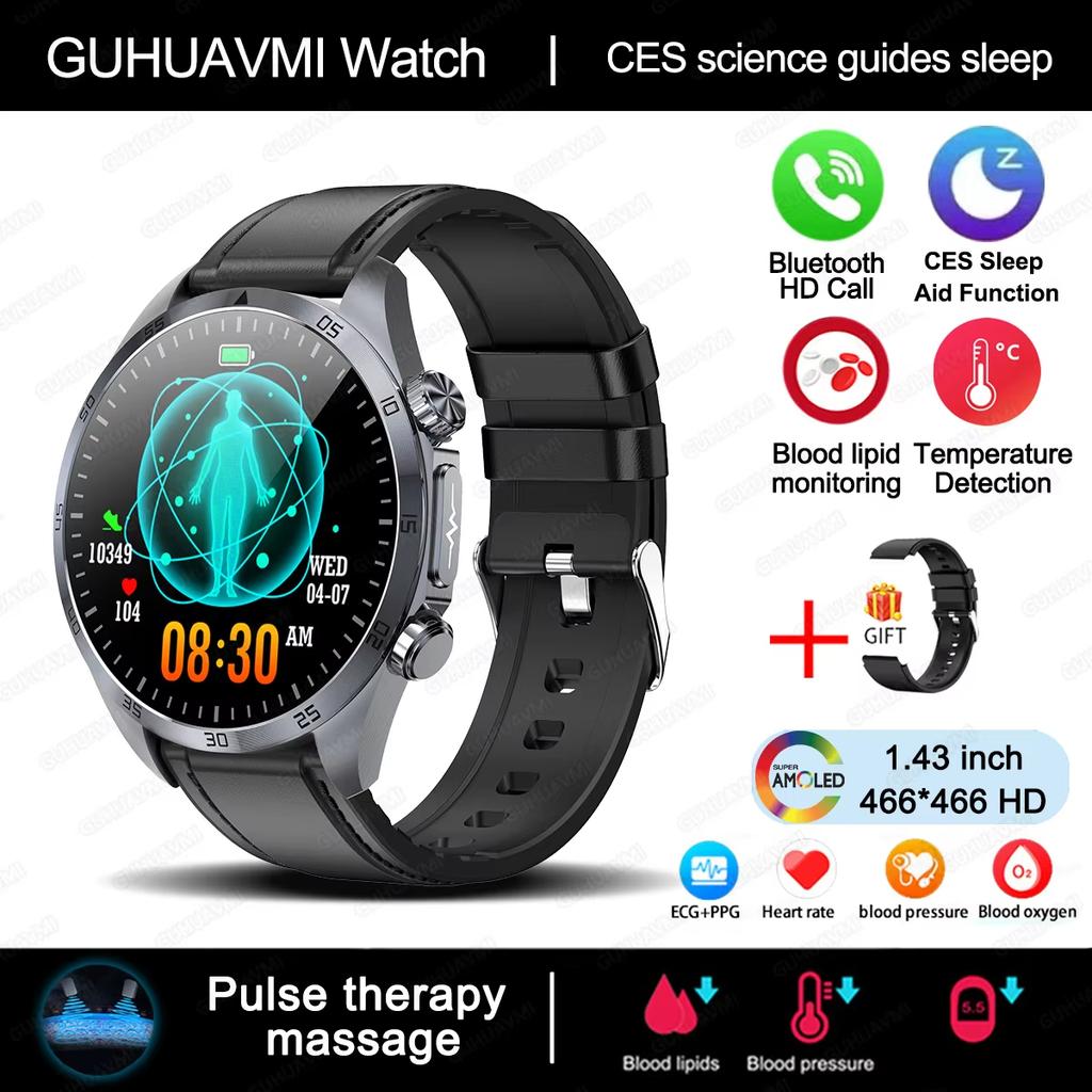 2025 New CES Science Sleep Aid Smart Watch Men Laser Treatment Three High ECG+PPG Body Temperature BT Call Health Smartwatches