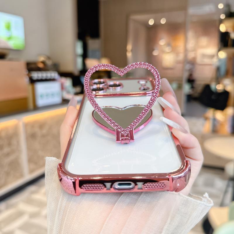 Cute Heart Mirror Sticker Type Foldable Phone Holder Portable Desktop Lazy Stand For Phone