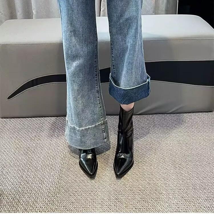 Leather High-Top Long Boots for Women Wine Red Pointed Toe Slip on Botas Largas De Mujer Kitten Low Heels Mature