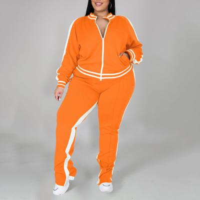 2 Pcs/Set Women Jogging Suit Plus Size Zip-up Long Sleeve Sweatsuit with Trousers Loose Fit Tracksuit Sports Outfit for Joggers