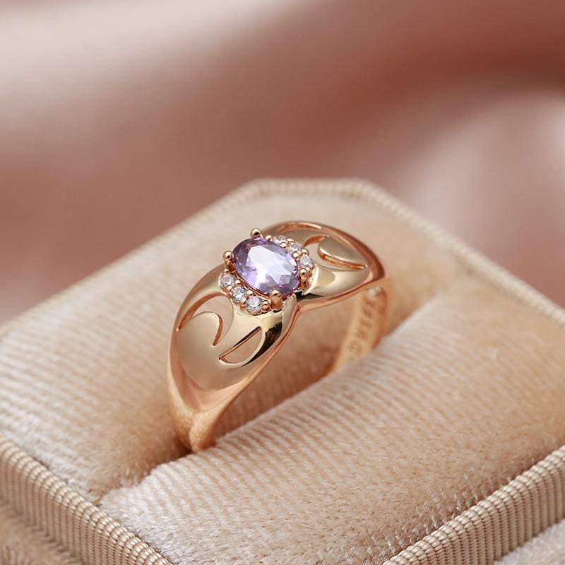 New Fashion Rings For Women  Rose Gold With Micro Wax Inlay Oval Purple Natural Zircon Bridal Ring Wedding Jewelry
