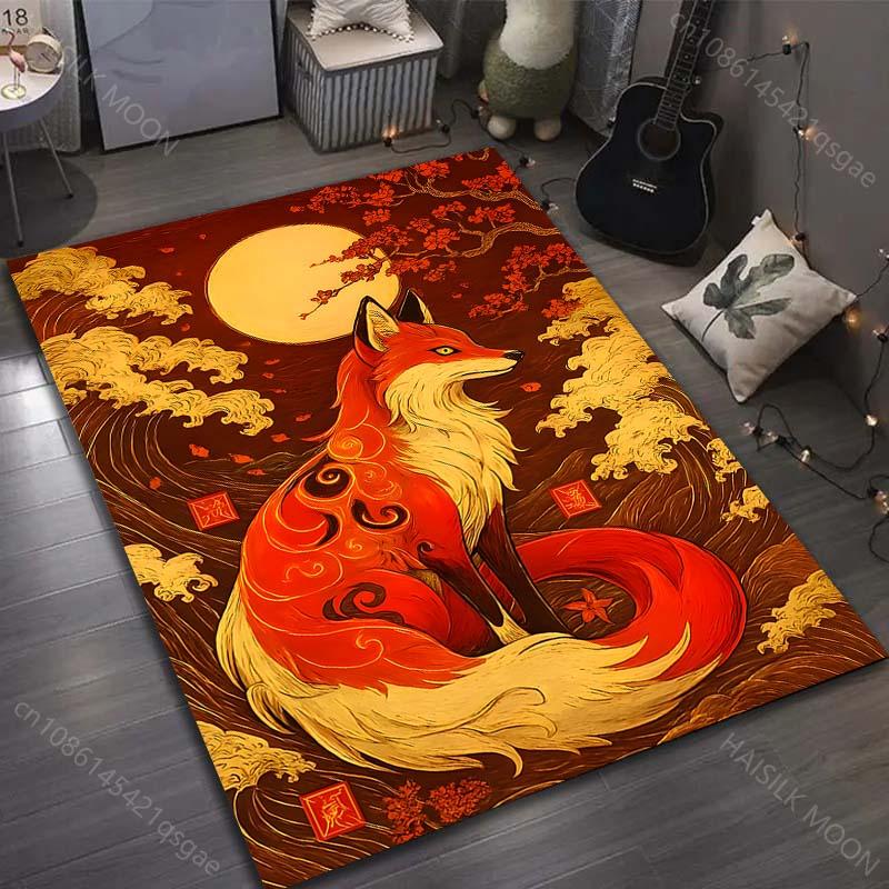 

1PC Red fox with full moon Pattern Rug Carpets for Bedroom Living Room Sofa Mat Creative Door Mat Cloakroom Home Decor 40x60cm