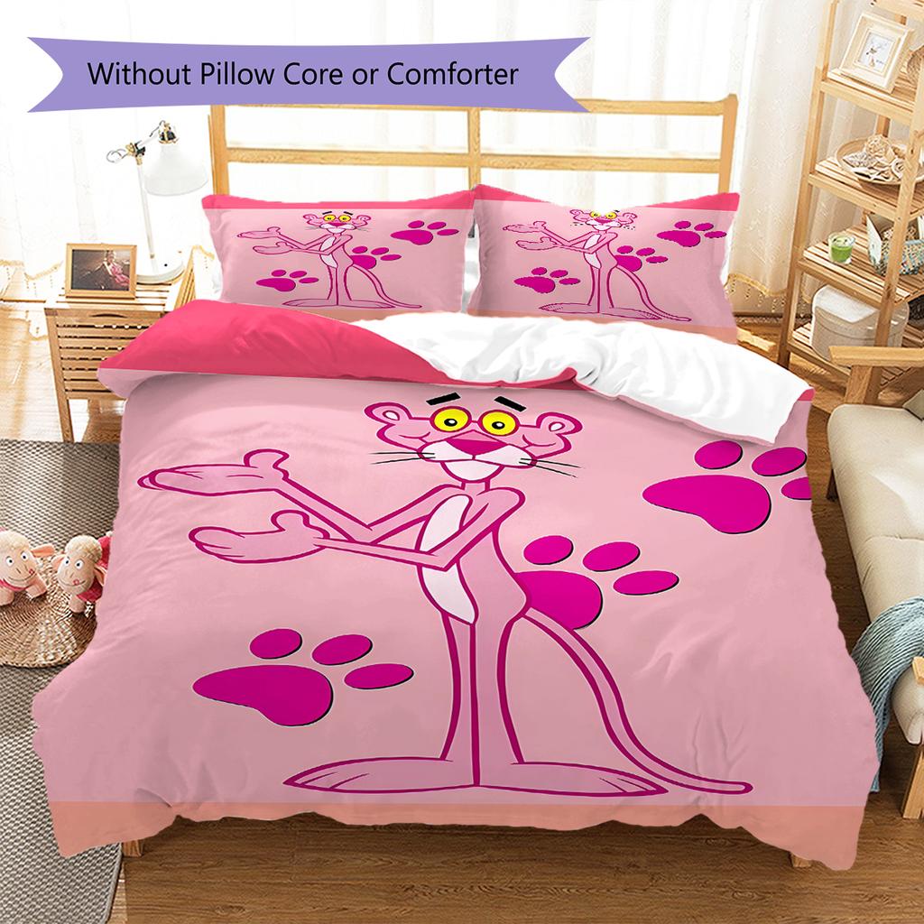 Pink Panther Pattern Bedding Quilt Set Quilt Cover Pillowcase Home Decoration Birthday Gift (1 * duvet cover + 2 * pillowcase, without core)