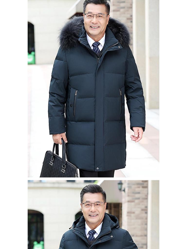 Men's Winter Mid-Length Thickened Down Jacket for Middle-Aged and Elderly - Cold-Proof, Plus Size