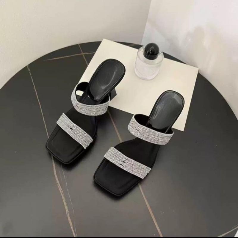 

Fashion Fashion Slippers Summer New Square Head Sequin with Soft Sole Anti-slip Wear-resistant Waterproof Platform High Heel Sandals 34 чёрный