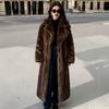 Womens Extra Long Wool-Like Faux Fur Coat Winter Thick Oversized Warm Outerwear With Notched Lapel