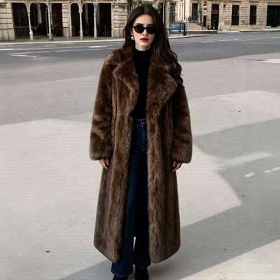 Cappotto Invernale da Donna Extra Lungo in Finta Pelliccia Effetto Lana Spesso Oversize Caldo con Revers Tacca